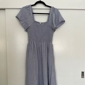 Madewell Linen-Blend Lucie Smocked Midi Dress in Stripe